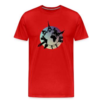 Weltkugel Sehenswürdigkeiten - Männer Premium Bio T-Shirt - Rot - Vorne - Damien (186cm)