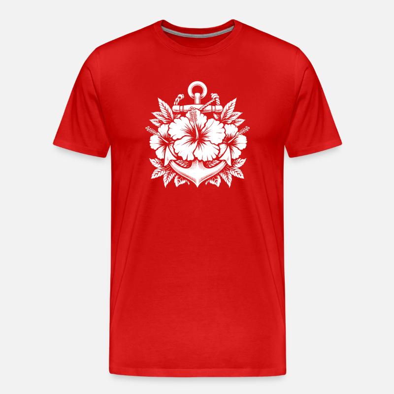 Anker und Hibiskus Logo - Männer Premium Bio T-Shirt - Rot