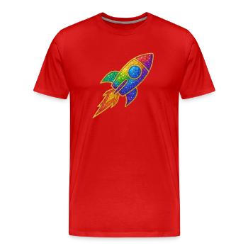 Glitter Rocket Rainbow Take-off Glitter Gold - Men's Premium Organic T-Shirt - red - Front - Damien (186cm)