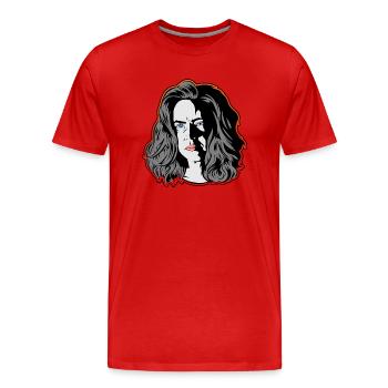 Une femme comme dans un film noir orange - T-shirt bio Premium Homme - rouge - Devant - Damien (186cm)