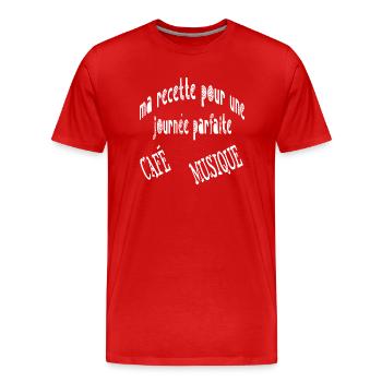 Ma recette pour une journée parfaite café musique - T-shirt bio Premium Homme - rouge - Devant - Damien (186cm)