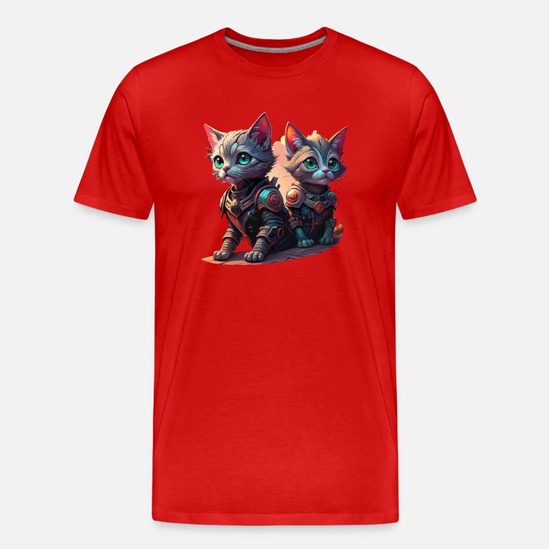 Cyborg-Katzen - Männer Premium Bio T-Shirt - Rot
