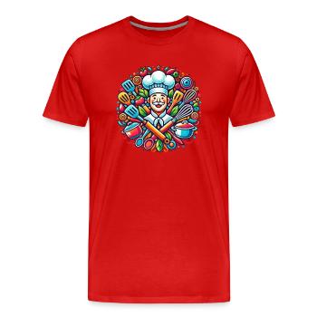 Chef Logo - Men's Premium Organic T-Shirt - red - Front - Damien (186cm)