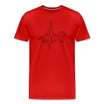 chien long teckel pouls fréquence cardiaque drôle - T-shirt bio Premium Homme - rouge - Devant - Damien (186cm)
