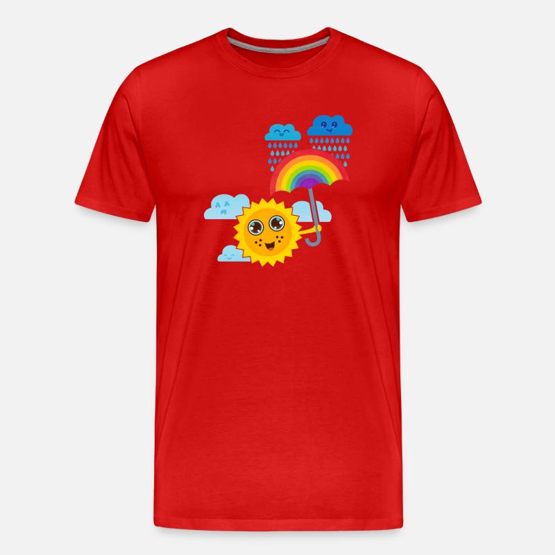 Sonne & Regenbogen-Schirm - Männer Premium Bio T-Shirt - Rot