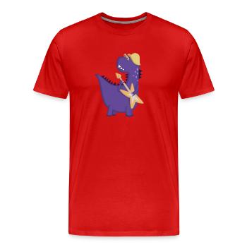 Purple Dinosaur Rocker E-Gitarre - Männer Premium Bio T-Shirt - Rot - Vorne - Damien (186cm)