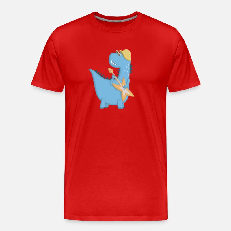 Blue Dinosaurier Rocker E-Gitarre - Männer Premium Bio T-Shirt - Rot