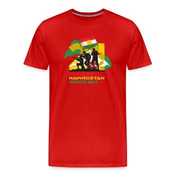 Soldiers with Kurdstan Flag Nawroz 0003 - Men's Premium Organic T-Shirt - red - Front - Damien (186cm)