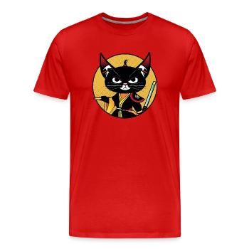 Black Ninja Cat - Men's Premium Organic T-Shirt - red - Front - Damien (186cm)