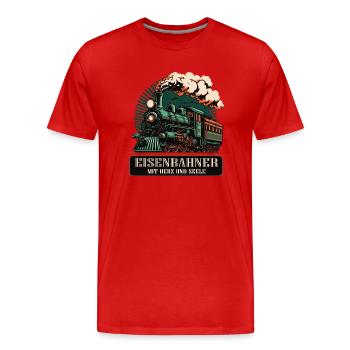 Eisenbahner mit Herz und Seele - Männer Premium Bio T-Shirt - Rot - Vorne - Damien (186cm)