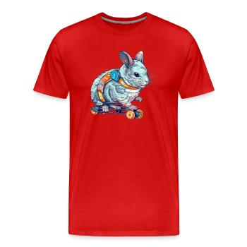 Ein Chinchilla auf einem Longboard am Skaten - Männer Premium Bio T-Shirt - Rot - Vorne - Damien (186cm)