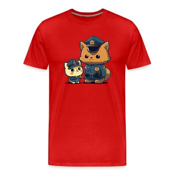 Chat Kawaii Police - T-shirt bio Premium Homme - rouge - Devant - Damien (186cm)