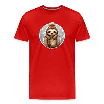 Paresseux en hiver - T-shirt bio Premium Homme - rouge - Devant - Damien (186cm)