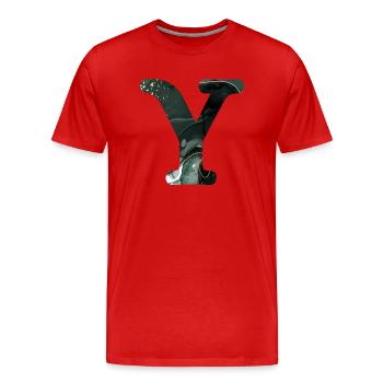 Lettre y marbré vert - T-shirt bio Premium Homme - rouge - Devant - Damien (186cm)