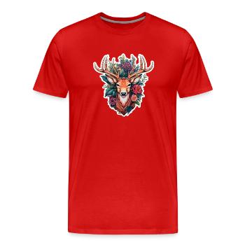 Hirschkopf mit Blumen - Männer Premium Bio T-Shirt - Rot - Vorne - Damien (186cm)