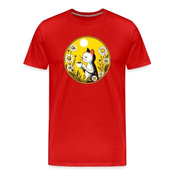 Vintage Retro Cafe Cat - Men's Premium Organic T-Shirt - red - Front - Damien (186cm)