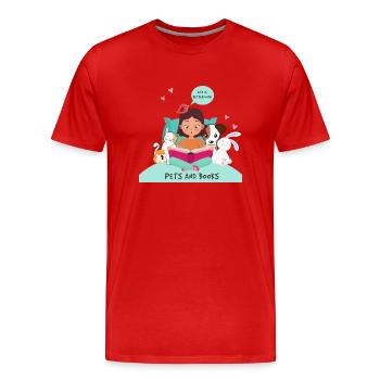 Das Leben ist besser mit Haustieren und Büchern - Männer Premium Bio T-Shirt - Rot - Vorne - Damien (186cm)