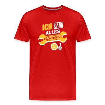 Ich kann alles reparieren (Schriftzug) - Männer Premium Bio T-Shirt - Rot - Vorne - Damien (186cm)