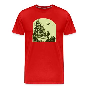 Science Fiction Comic Artwork in 8 Bit Retro Style - Men's Premium Organic T-Shirt - red - Front - Damien (186cm)