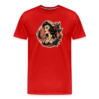 Traditionelle Tätowierung Seemannsfrau - Männer Premium Bio T-Shirt - Rot - Vorne - Damien (186cm)