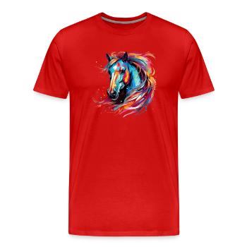 T-Shirt Cheval Chevaux Equitation Dressage Équestre - T-shirt bio Premium Homme - rouge - Devant - Damien (186cm)