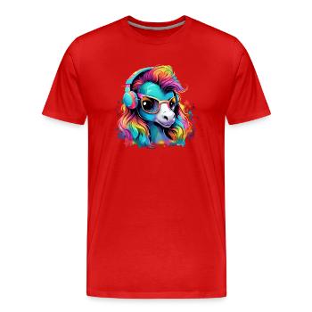 Süßes Fohlen mit Headset Geschenk Reitesport - Männer Premium Bio T-Shirt - Rot - Vorne - Damien (186cm)