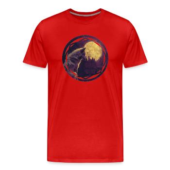 Wolf und der keltische Mond - Männer Premium Bio T-Shirt - Rot - Vorne - Damien (186cm)