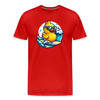 Surf's Up Ducky - Men's Premium Organic T-Shirt - red - Front - Damien (186cm)