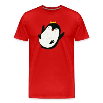 cheerful penguin with a golden crown - Men's Premium Organic T-Shirt - red - Front - Damien (186cm)
