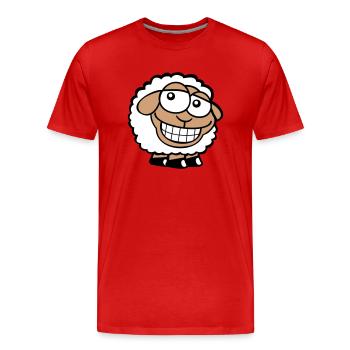 Schaf Grinsen Guckt Doof Frech Lächeln Glücklich - Männer Premium Bio T-Shirt - Rot - Vorne - Damien (186cm)