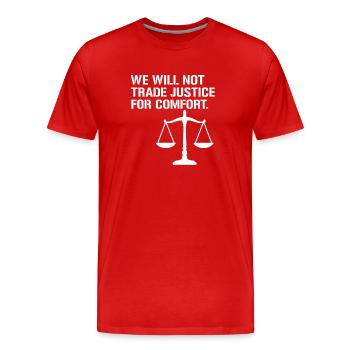 Nous n’échangerons pas la justice contre le confort - T-shirt bio Premium Homme - rouge - Devant - Damien (186cm)
