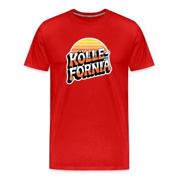 Koellefornia | Kölle vs. Kalifornien - Männer Premium Bio T-Shirt - Rot - Vorne - Damien (186cm)