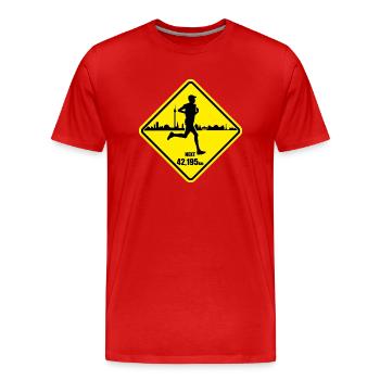 Marathon Road Sign Berlin - Men's Premium Organic T-Shirt - red - Front - Damien (186cm)