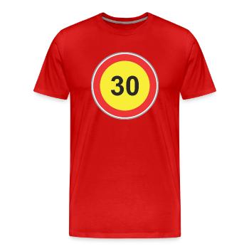 Road Sign 30 yellow - Men's Premium Organic T-Shirt - red - Front - Damien (186cm)