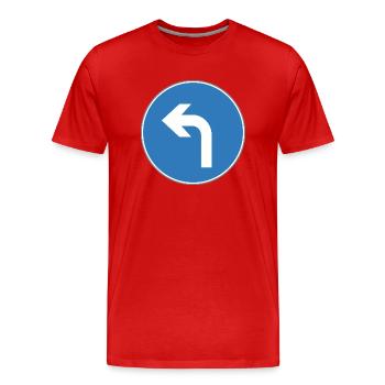 Road sign left turn blue - Men's Premium Organic T-Shirt - red - Front - Damien (186cm)