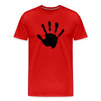 Baby im Bauch Handabdruck - Männer Premium Bio T-Shirt - Rot - Vorne - Damien (186cm)