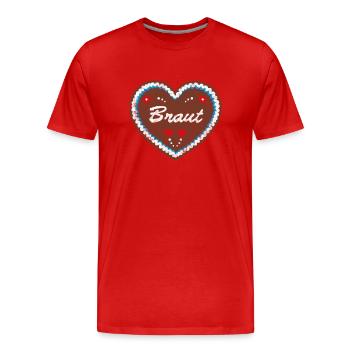Lebkuchenherz "Braut" JGA - Männer Premium Bio T-Shirt - Rot - Vorne - Damien (186cm)