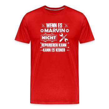 Marvin - Handwerker Tshirt - Männer Premium Bio T-Shirt - Rot - Vorne - Damien (186cm)