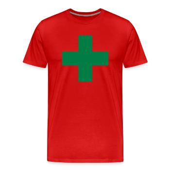 gruenes kreuz rotes blaues gelbes - Männer Premium Bio T-Shirt - Rot - Vorne - Damien (186cm)