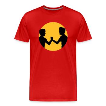 cercle de soleil autour de 2 amis équipe couple frère mains - T-shirt bio Premium Homme - rouge - Devant - Damien (186cm)