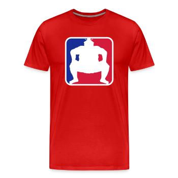 rouge bleu cool sumoringer button logo japonais her - T-shirt bio Premium Homme - rouge - Devant - Damien (186cm)