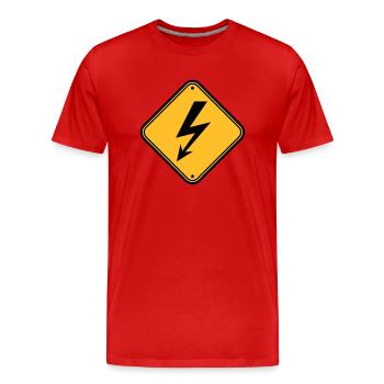 schild hinweis elektrisch blitz strom energie star - Männer Premium Bio T-Shirt - Rot - Vorne - Damien (186cm)
