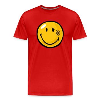 Smiley Beaten - Men's Premium Organic T-Shirt - red - Front - Damien (186cm)