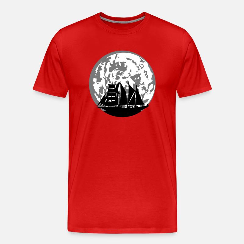 Mond Silhouette Segelschiff - Männer Premium Bio T-Shirt - Rot