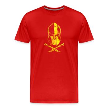 squelette spartiate sparte casque guerrier - T-shirt bio Premium Homme - rouge - Devant - Damien (186cm)