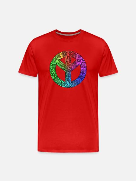 Frieden - buntes Friedenssymbol - Männer Premium Bio T-Shirt - Rot