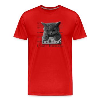 Cat hates humans Mugshot - T-shirt bio Premium Homme - rouge - Devant - Damien (186cm)