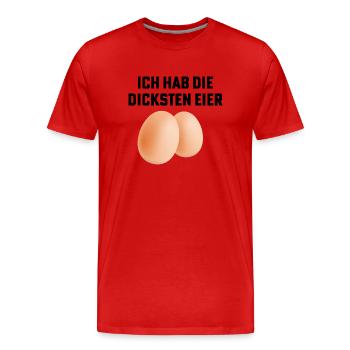dicke eier spruch - Männer Premium Bio T-Shirt - Rot - Vorne - Damien (186cm)