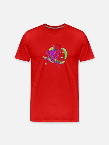 Oktopus im Kajak - Männer Premium Bio T-Shirt - Rot