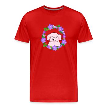Süßes rosa Schwein - Männer Premium Bio T-Shirt - Rot - Vorne - Damien (186cm)